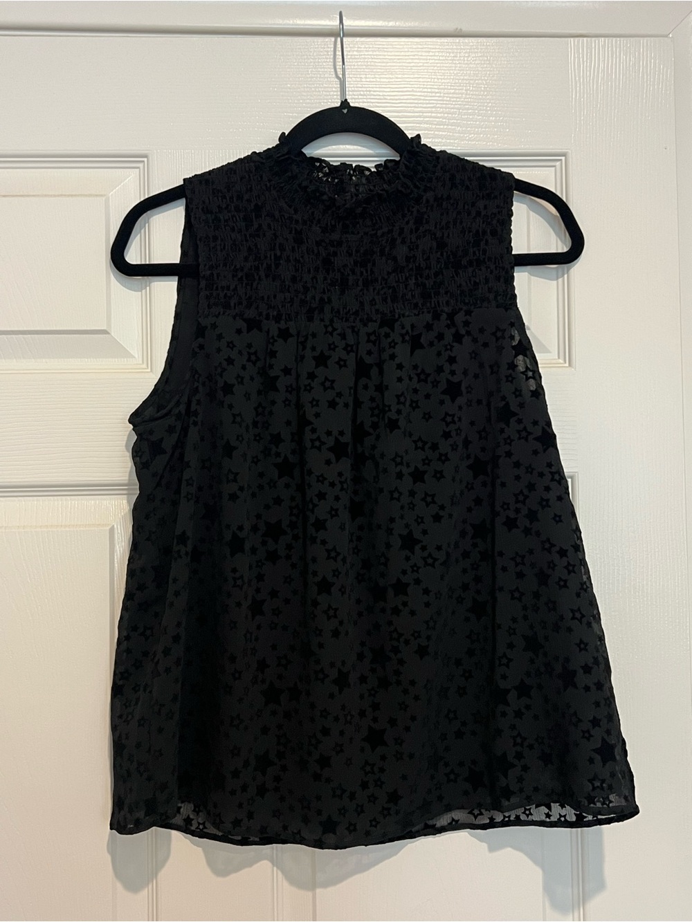 LOFT Black Sleeveless Star-Pattern Mock Neck Camisole